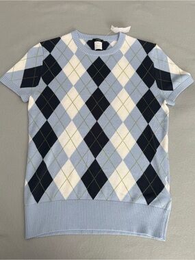 J. Crew Light Blue Argyle Crewneck Sweater Size Medium